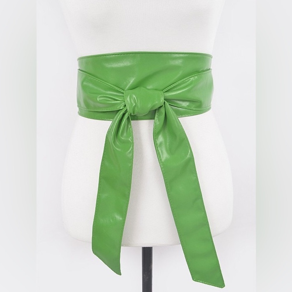 Green Vegan Leather Obi Adjustable Waist Statement Belt